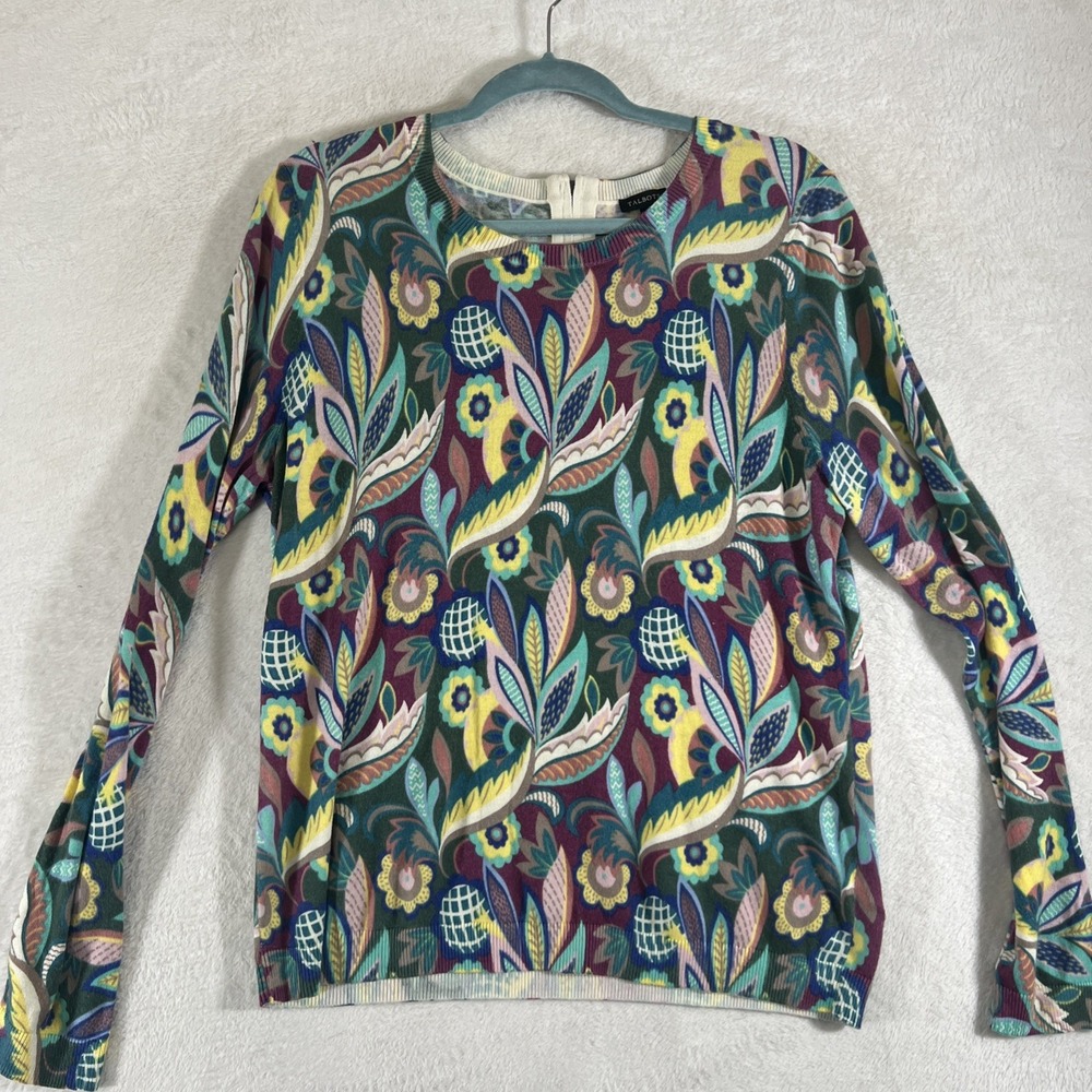 Talbots Floral Teal Purple Lightweight Sweater Women Artsy Eclectic Knit Large